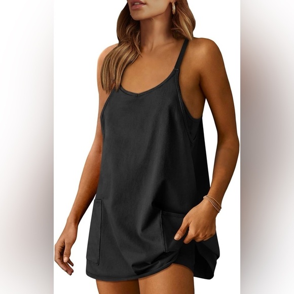 Caracilia Dresses & Skirts - Caracilia Black Sleeveless Athletic Mini Dress with Romper, Size XS